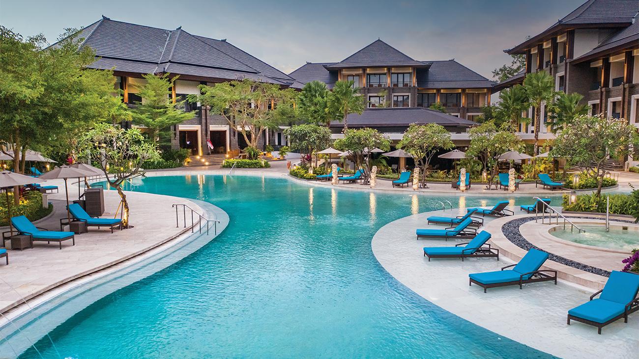 Pool area and exterior of the Marriott's Bali Nusa Dua Gardens resort timeshare